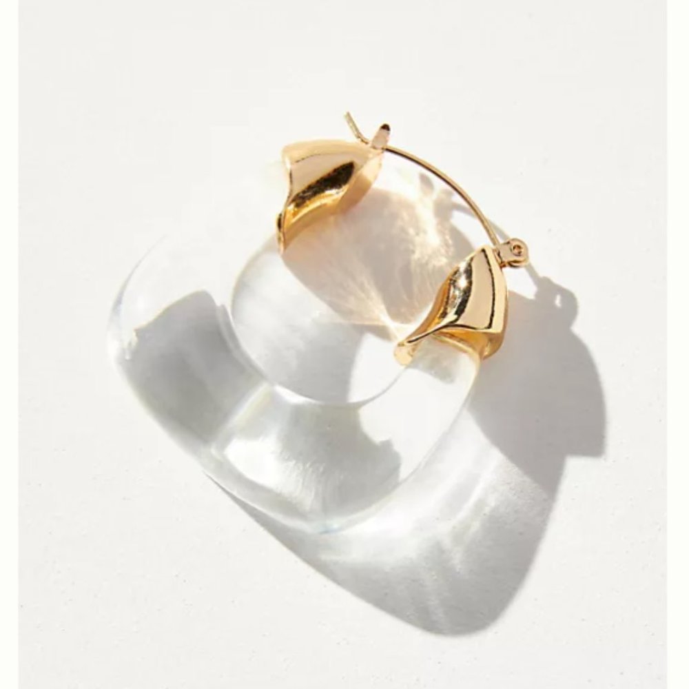 NEW~ Anthropologie Clear Resin Hoop Earrings - Picture 2 of 10